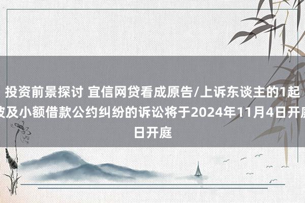 投资前景探讨 宜信网贷看成原告/上诉东谈主的1起波及小额借款公约纠纷的诉讼将于2024年11月4日开庭