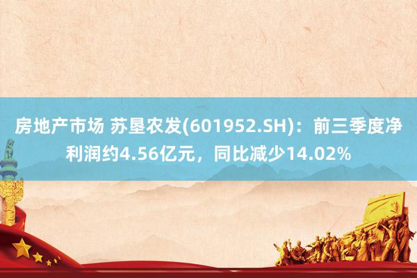 房地产市场 苏垦农发(601952.SH)：前三季度净利润约4.56亿元，同比减少14.02%