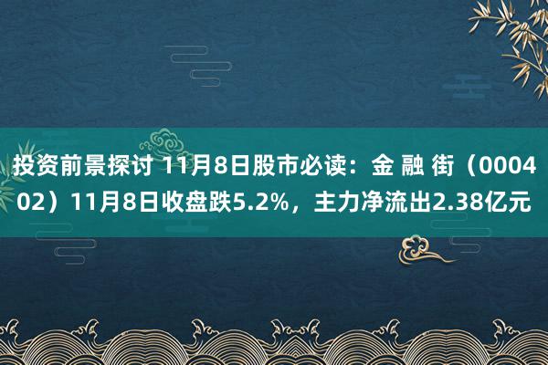 投资前景探讨 11月8日股市必读：金 融 街（000402）11月8日收盘跌5.2%，主力净流出2.38亿元