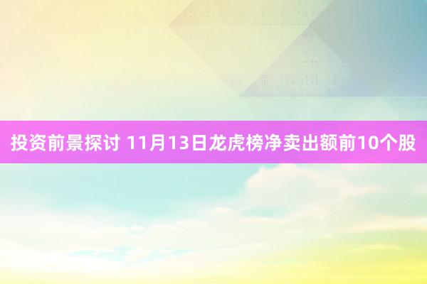 投资前景探讨 11月13日龙虎榜净卖出额前10个股