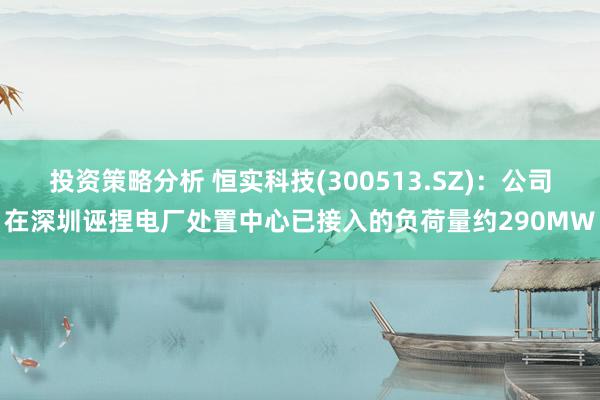 投资策略分析 恒实科技(300513.SZ)：公司在深圳诬捏电厂处置中心已接入的负荷量约290MW