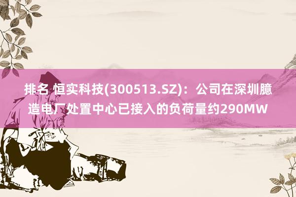 排名 恒实科技(300513.SZ)：公司在深圳臆造电厂处置中心已接入的负荷量约290MW