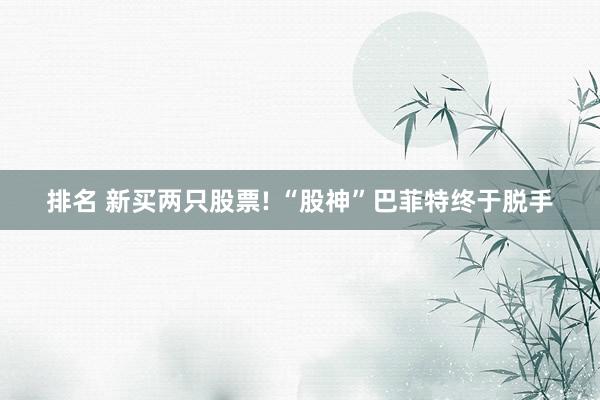 排名 新买两只股票! “股神”巴菲特终于脱手