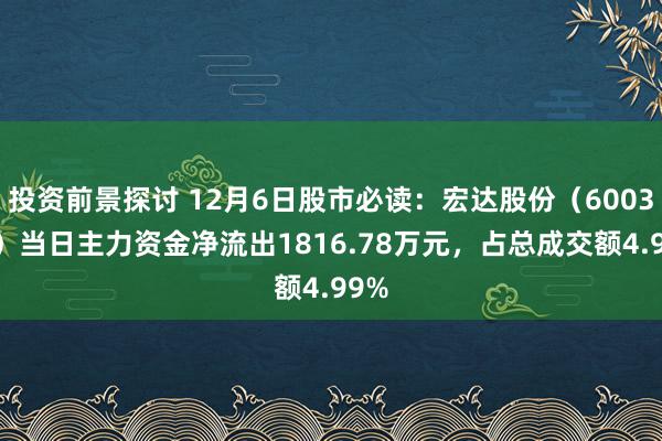 投资前景探讨 12月6日股市必读：宏达股份（600331）当日主力资金净流出1816.78万元，占总成交额4.99%