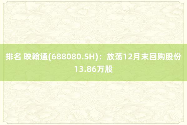 排名 映翰通(688080.SH)：放荡12月末回购股份13.86万股