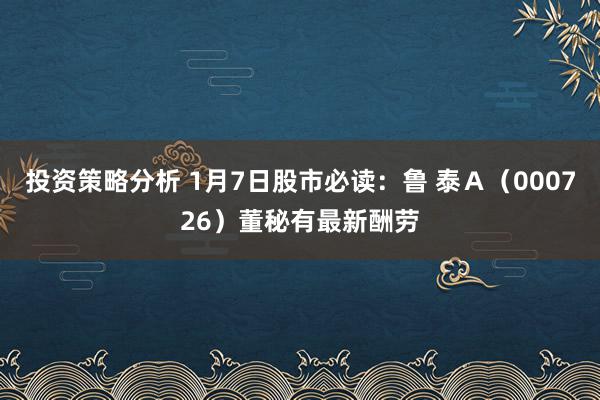 投资策略分析 1月7日股市必读：鲁 泰Ａ（000726）董秘有最新酬劳