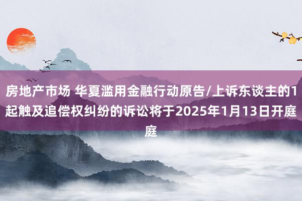 房地产市场 华夏滥用金融行动原告/上诉东谈主的1起触及追偿权纠纷的诉讼将于2025年1月13日开庭