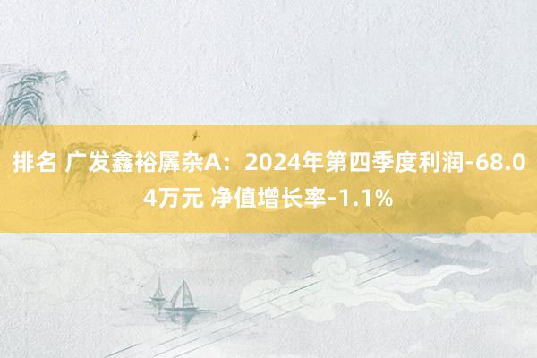 排名 广发鑫裕羼杂A：2024年第四季度利润-68.04万元 净值增长率-1.1%