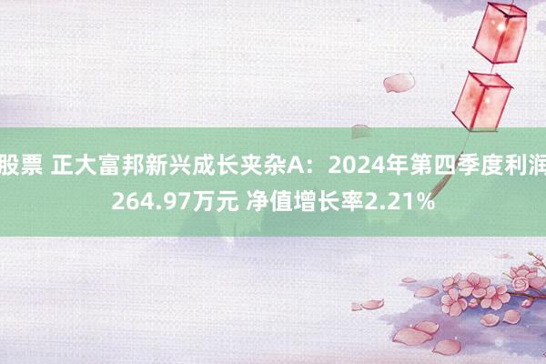 股票 正大富邦新兴成长夹杂A：2024年第四季度利润264.97万元 净值增长率2.21%