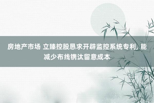 房地产市场 立臻控股恳求开辟监控系统专利, 能减少布线镌汰留意成本