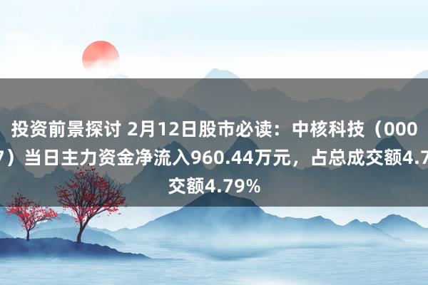 投资前景探讨 2月12日股市必读：中核科技（000777）当日主力资金净流入960.44万元，占总成交额4.79%