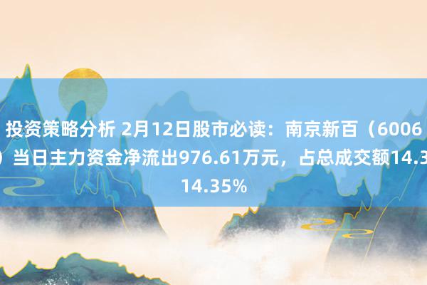 投资策略分析 2月12日股市必读：南京新百（600682）当日主力资金净流出976.61万元，占总成交额14.35%