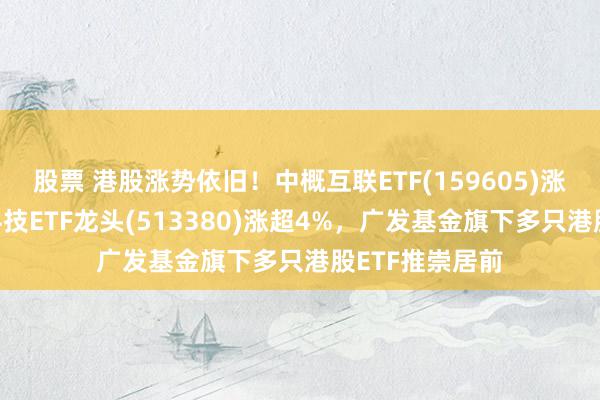 股票 港股涨势依旧！中概互联ETF(159605)涨超5%、恒生科技ETF龙头(513380)涨超4%，广发基金旗下多只港股ETF推崇居前