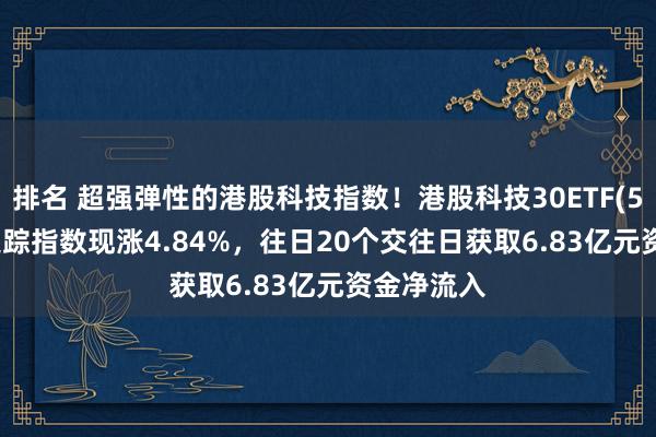 排名 超强弹性的港股科技指数！港股科技30ETF(513160)追踪指数现涨4.84%，往日20个交往日获取6.83亿元资金净流入