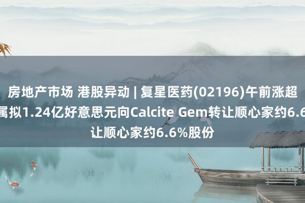 房地产市场 港股异动 | 复星医药(02196)午前涨超3% 从属拟1.24亿好意思元向Calcite Gem转让顺心家约6.6%股份