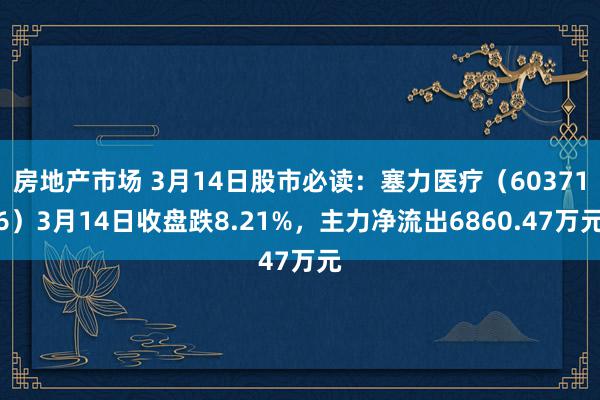 房地产市场 3月14日股市必读：塞力医疗（603716）3月14日收盘跌8.21%，主力净流出6860.47万元